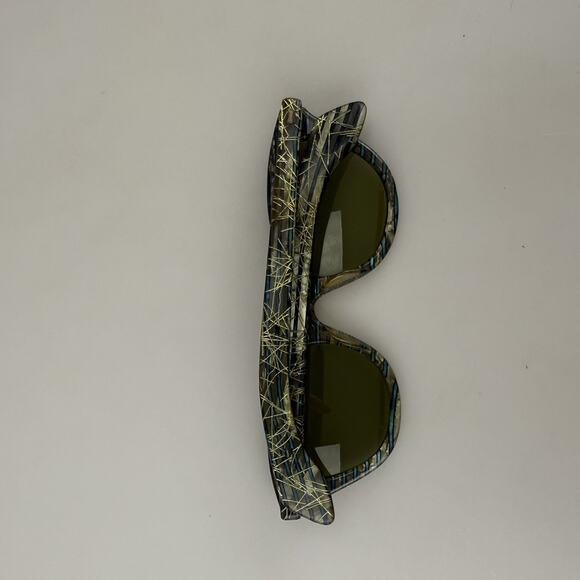 Vintage Unbranded Sunglasses 1950\'s Green Glass Lenses Cat Eye Reto Teal Gold